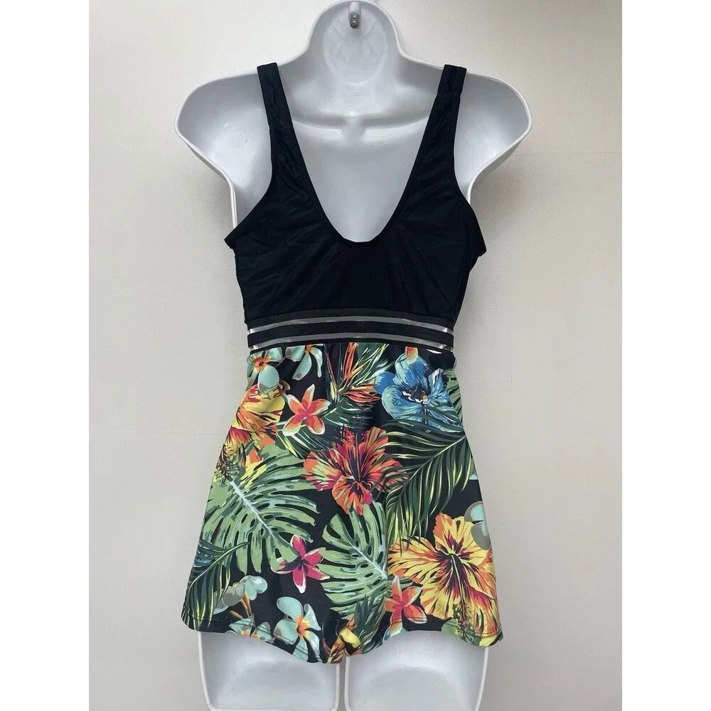 Women's Unbranded Black Floral One Piece Padded Swimsuit Size M B17 - Picture 2 of 5